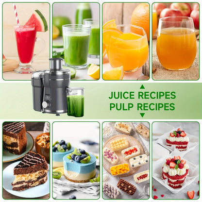 Extracteur de jus 500W pour fruits et légumes – Grande ouverture, acier inoxydable, nettoyage facile