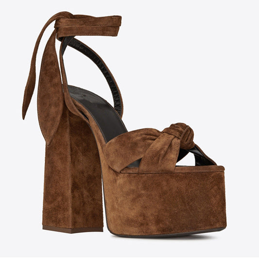 Sandales Colorblock Grande Taille Catwalk à Nœud Talons Carrés