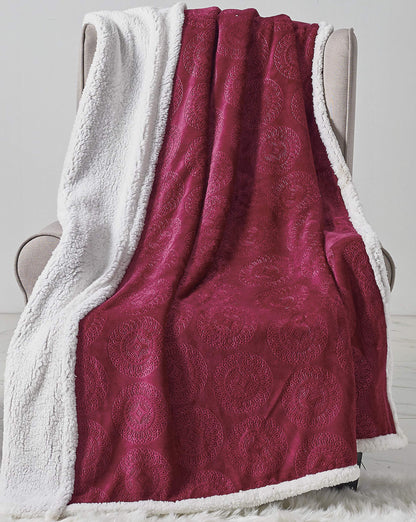 Decor&More Bon Iver Collection Extra Soft Mandala Embossed Microplush Throw Blanket with Sherpa Backing (50" x 60")