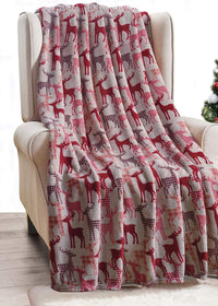Decor&More Festive Holiday Microplush Throw Blanket (50" x 60") - Reindeer Silhouette