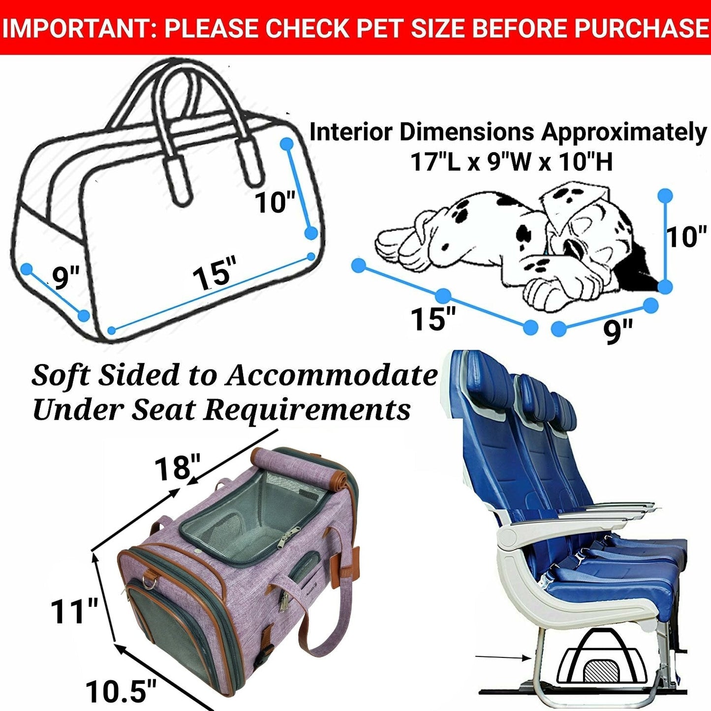 Sac de transport pour animaux de compagnie de taille standard, homologué pour les compagnies aériennes, série Or, par Mr. Peanut