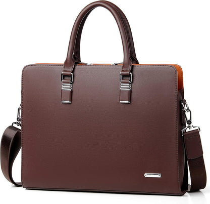 Genuine Leather Business Briefcase 15.6 Inch Laptop Bag Multi Compartment