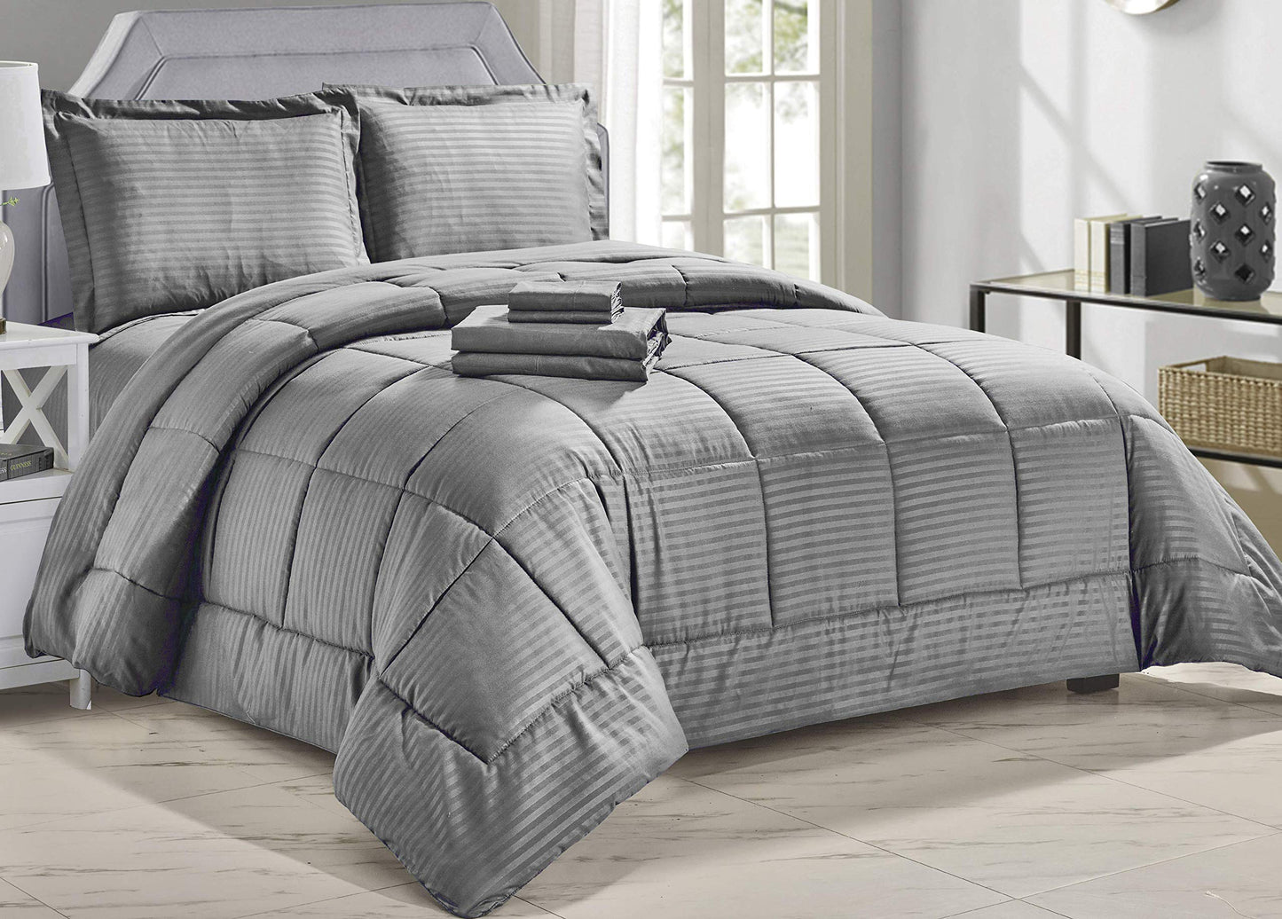 Decor&More Home Essentials 8 Piece Embossed Stripe Bed in a Bag
