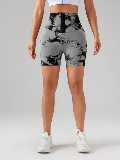 Tie Dye Button Everyday Wear Spring Summer Sports Shorts, High Waist Butt Lift Tie Dye Shorts, Women's Summer Yoga Wear Fitness Shorts Running Sports Fitness Yoga Shorts