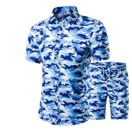 Nouvel ensemble d'été pour homme, chemise à manches courtes et short, imprimé floral