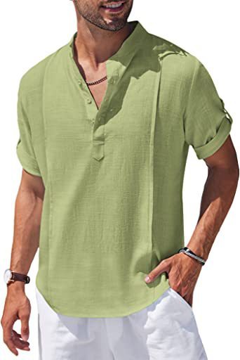 Henley Linen Men’s Beach Shirt – Short Sleeve Summer Top | S–XXL