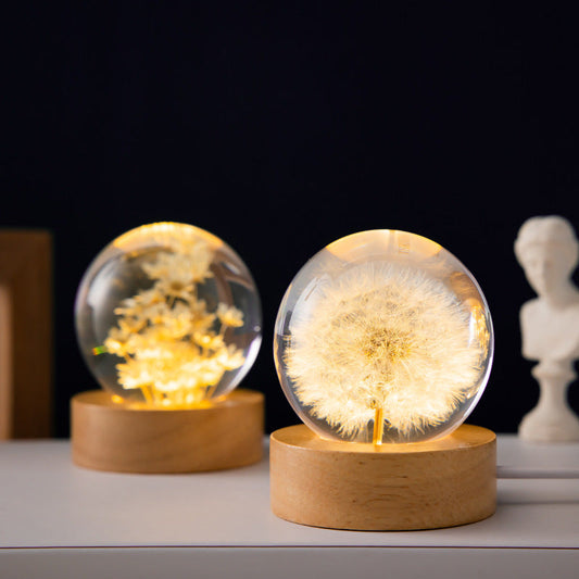 Boîte à Musique en Bois avec Fleur Éternelle et Boule de Cristal