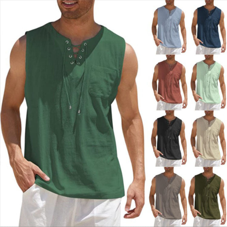 Men’s Summer Tank Vest – Shirt Collar Tie Short Sleeve T-Shirt | Multiple Colors