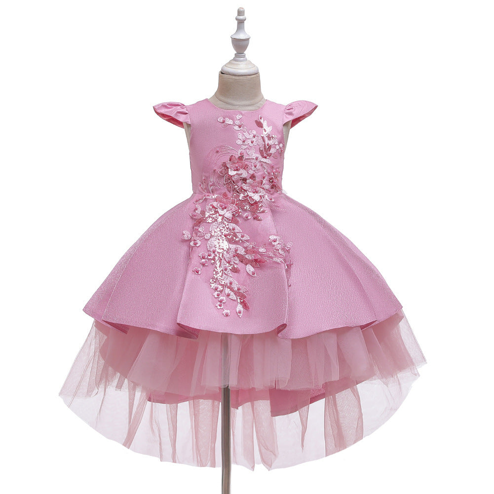 Robe de princesse à manches courtes brodée pour spectacle de piano, costume de mariage, robe de demoiselle d'honneur