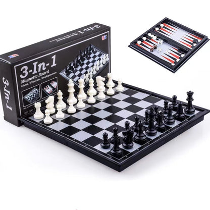 Ajedrez, Damas y Backgammon Magnéticos Tres en Uno