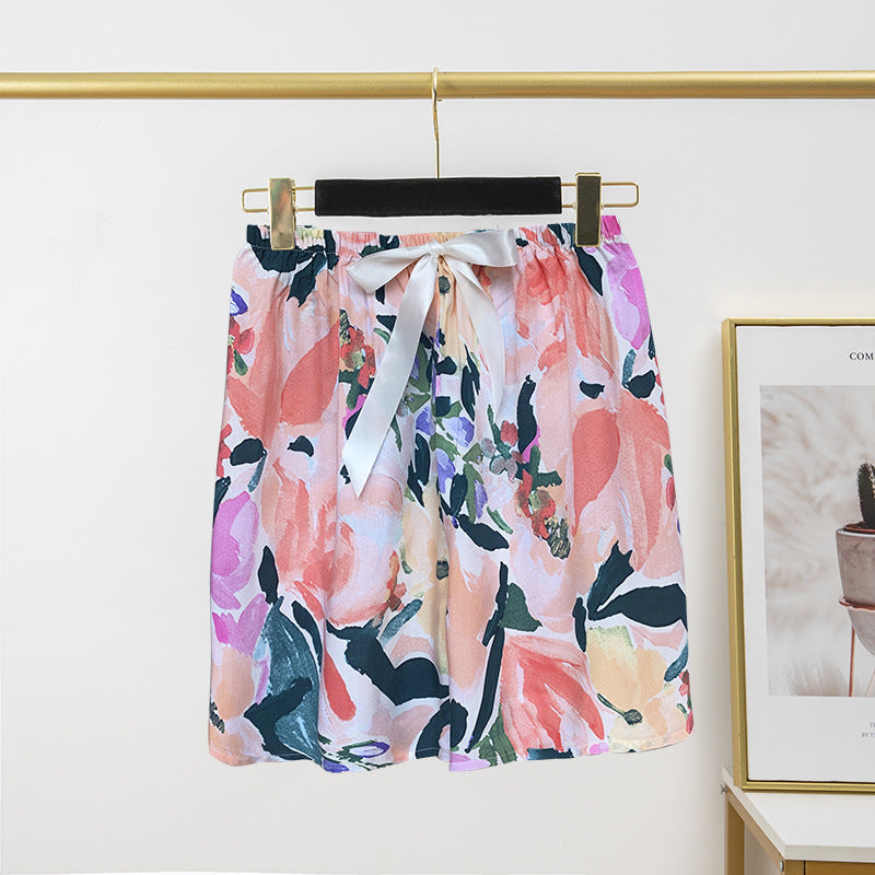 Pantalon de pyjama en soie de coton pour femme, short d'été fin et décontracté