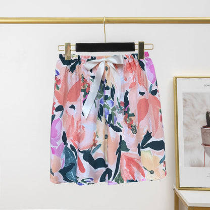 Pantalon de pyjama en soie de coton pour femme, short d'été fin et décontracté