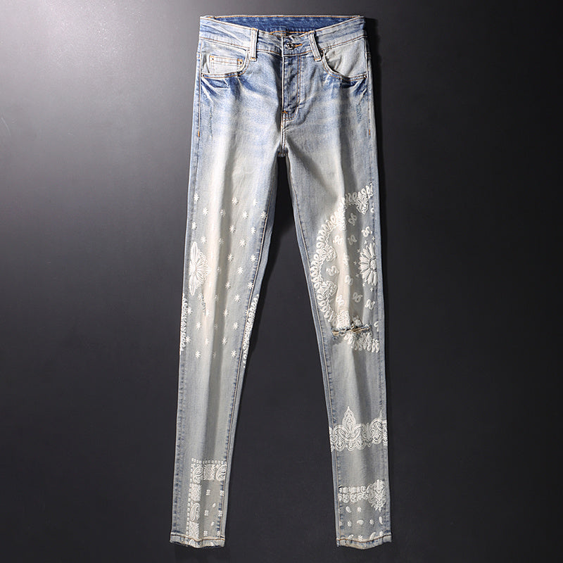 Nouveau Jean Slim Déchiré Gris Printemps pour Homme