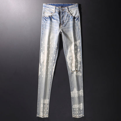 Nouveau Jean Slim Déchiré Gris Printemps pour Homme
