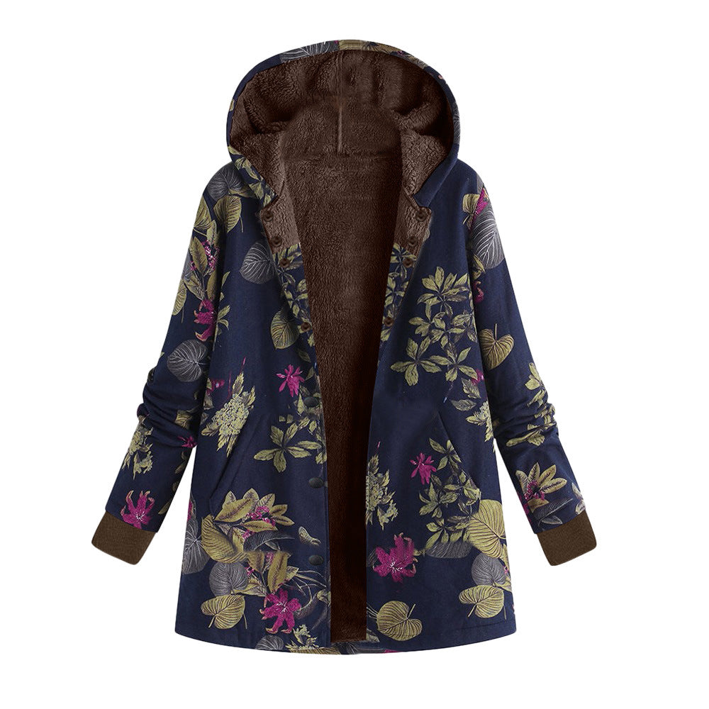 Veste à capuche grande taille à imprimé floral rétro