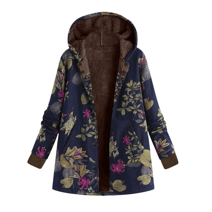 Veste à capuche grande taille à imprimé floral rétro