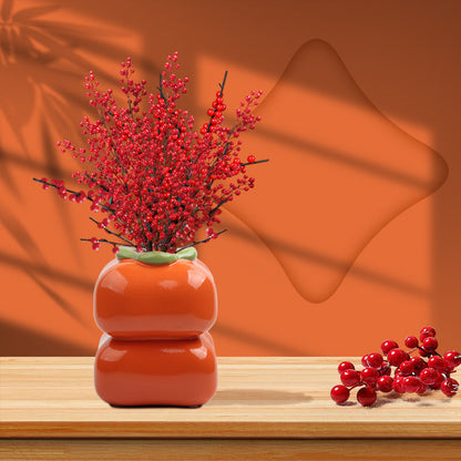 1pc Spring New Year New Chinese Persimmon Vase Flower Arrangement Pen Holder Ceramic Sculpture Means Everything Is Satisfactory