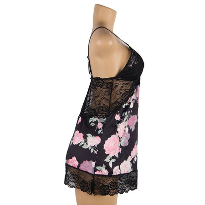 Plus Size Embroidery Patchwork Lace Sleeping Dress
