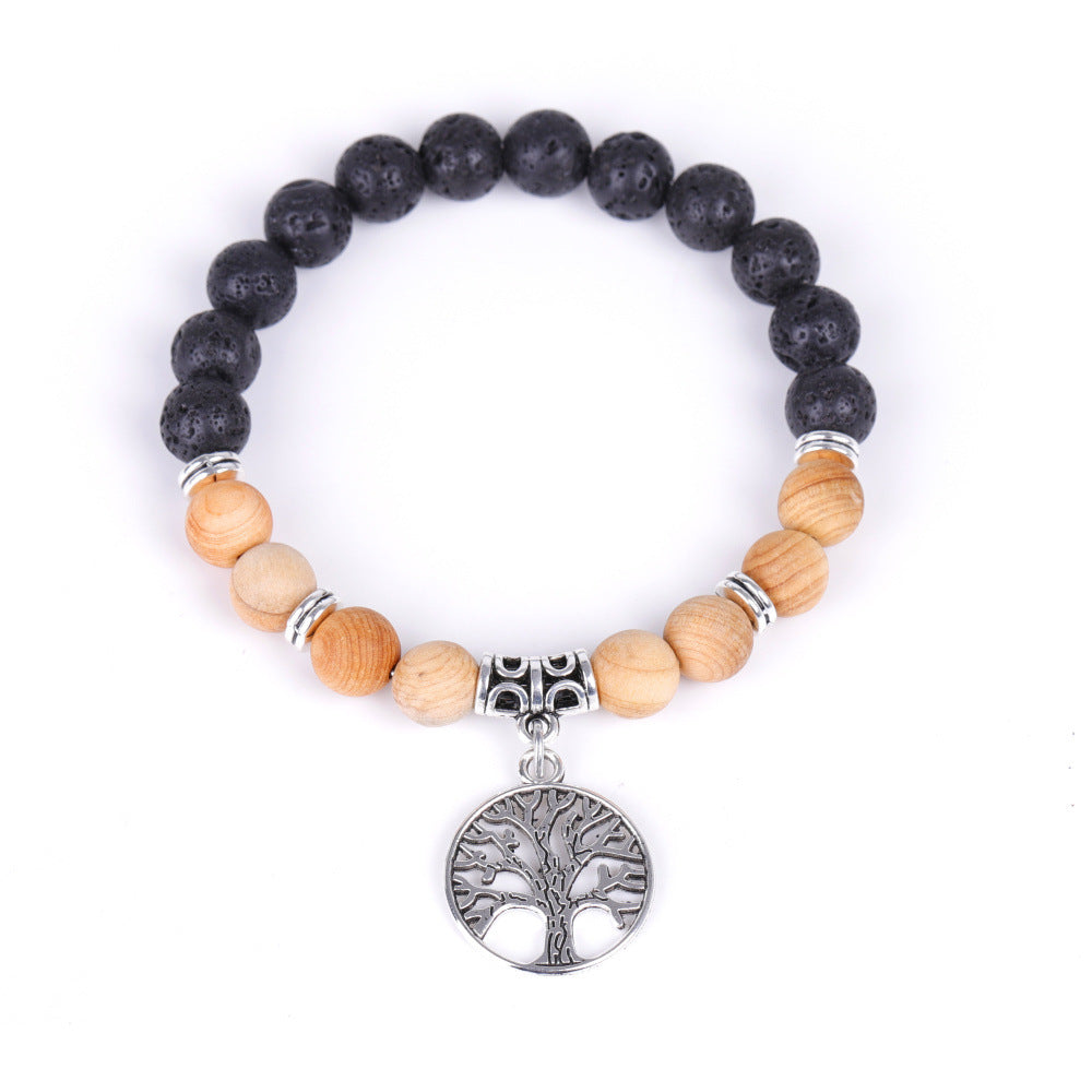 Bracelet Arbre de Vie Pendentif Cadre de Porte Bois Noir Fait Main Perlé
