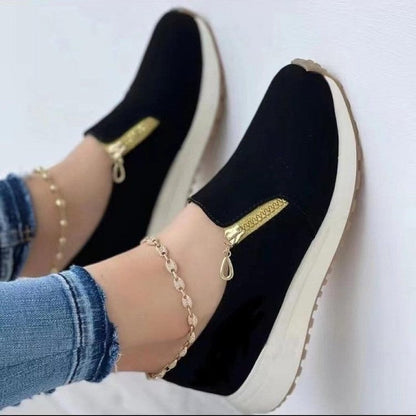 Women Flats Zip Shoes