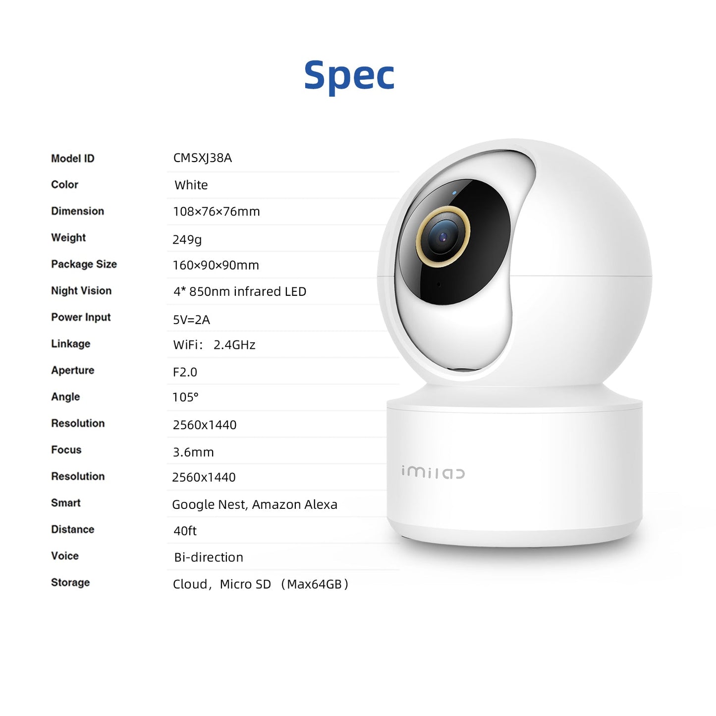 Caméra de surveillance IMILAB C21 2.5K Vidéo Wifi IP Sécurité domestique intelligente moniteur bébé vue 360 Vision Nocturne Starlight