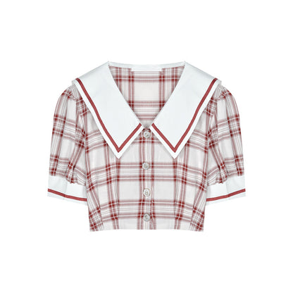 Two-piece pleated skirt and plaid top