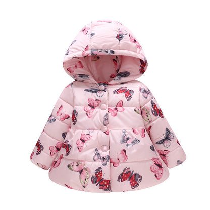 Girls' Hooded Fashion Printed Cotton-padded Jacket
