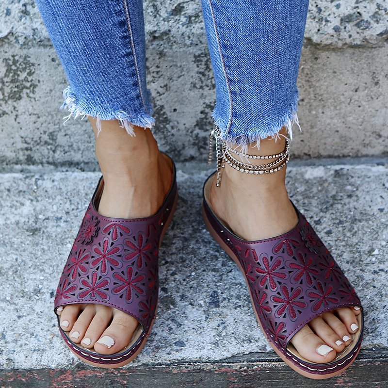 Chaussons Rétro Femme Chaussures Florales Creuses Sandales d'Été d'Extérieur