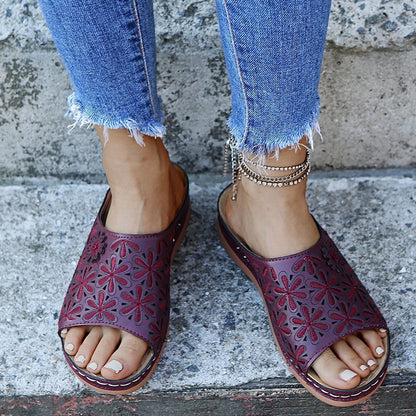 Chaussons Rétro Femme Chaussures Florales Creuses Sandales d'Été d'Extérieur
