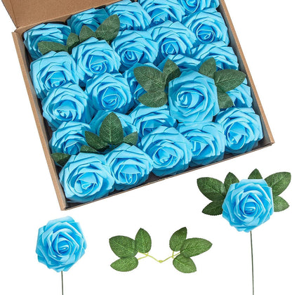 Foam Pe Rose Fake Flower With Rod And Leaf 25 Wedding Decoration Flowers Valentine's Day Gift