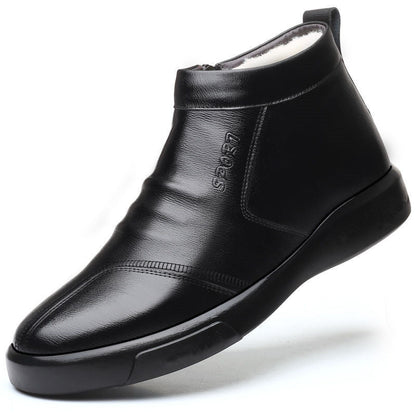 Men's Fleece-lined Thickened Leather Waterproof Casual High-top Snow Boots
