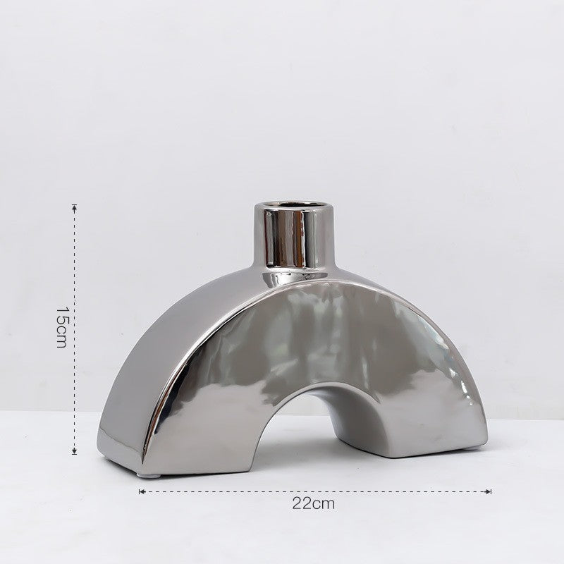 Modern Light Luxury Irregular Silver Plated Ceramic Vase