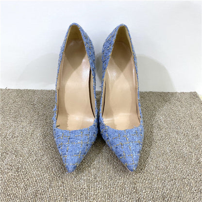 New Woven High Heel Shoes 12CM Pointed Stiletto Heel Shallow Mouth