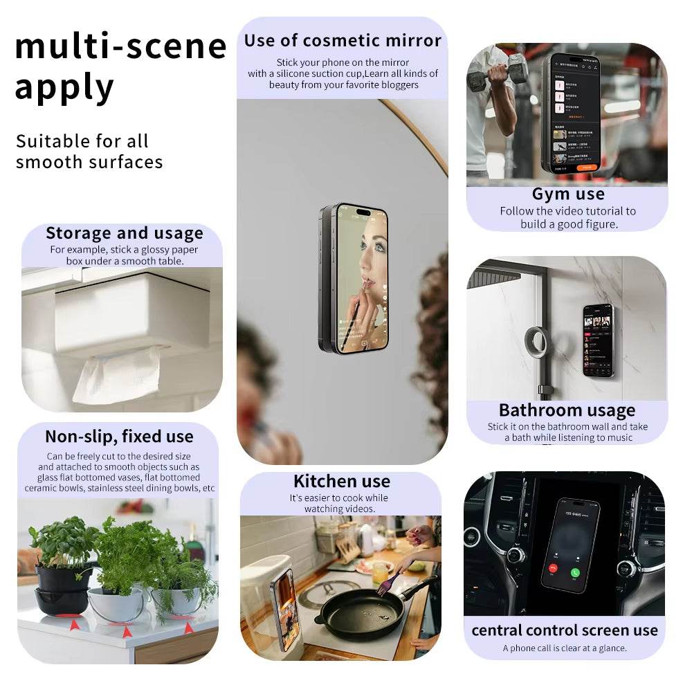 Double-Sided Silicone Phone Wall Mount – 2-Pack Suction Grip