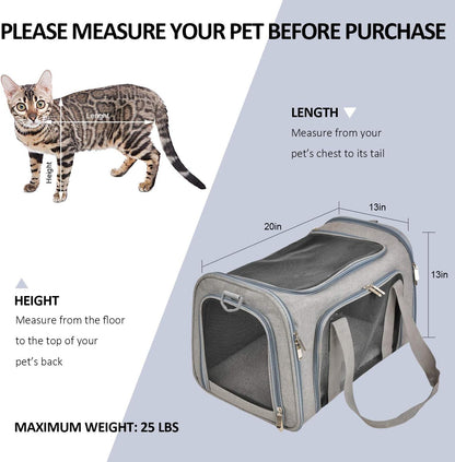 Sac de transport pour chien et chat de petite et moyenne taille (jusqu'à 6,8 kg) – Doux, pliable, pour voyage – Gris
