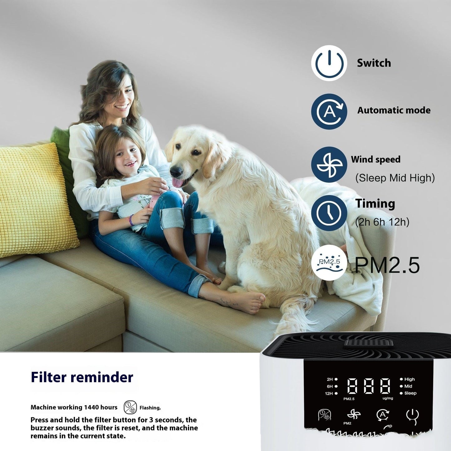 Purificador de aire de escritorio con aniones para interiores