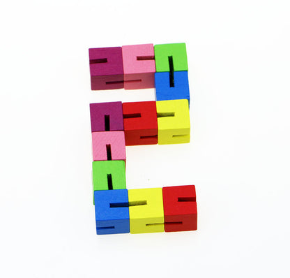 Mini cubo pequeño de madera con bloques de construcción, juguete educativo