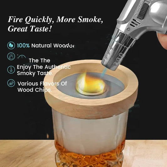 Professional Bourbon Drink Infuser Gift Box | Luxury Wood Chip Aromatic Cocktail Kit | Hand-Carved Oak Spirit Seasoning Set with Torch