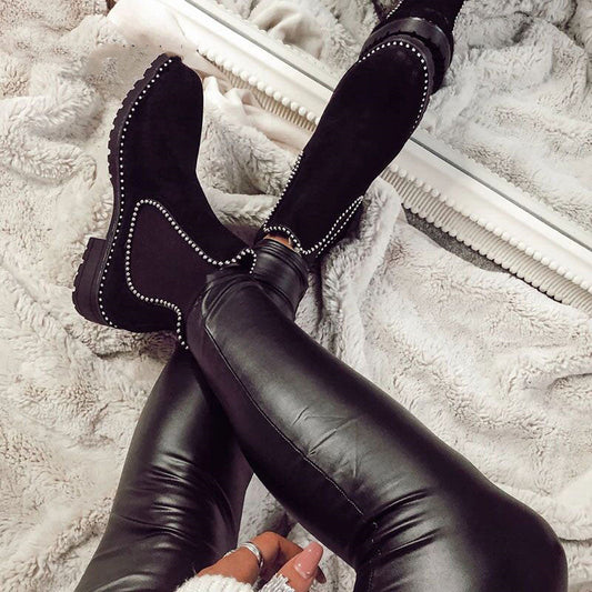 Bottes épaisses et rigides perlées pour femmes de grande taille