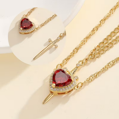 Heart Ring and Sword Necklace Set – Stainless Steel Couple Jewelry Gift