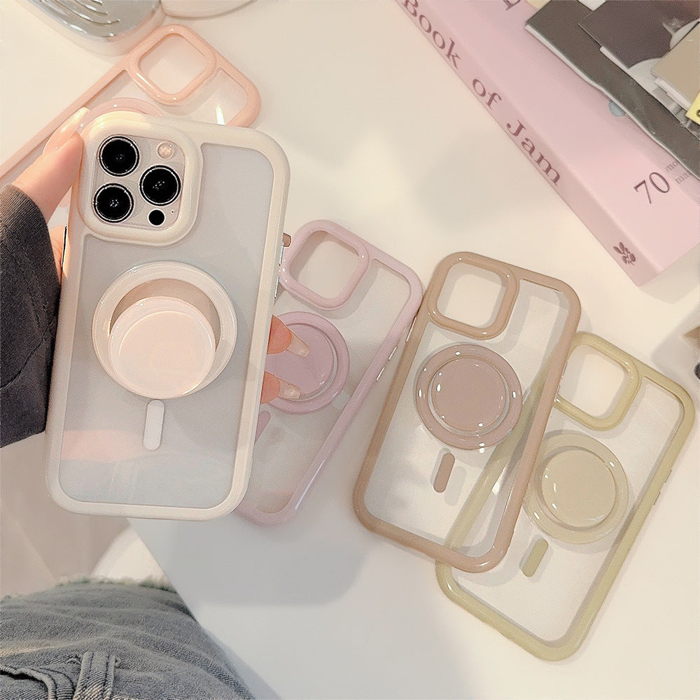 Magnetic Bracket iPhone Case – Solid Color Acrylic with MagSafe-Style Stand | iPhone 11–16