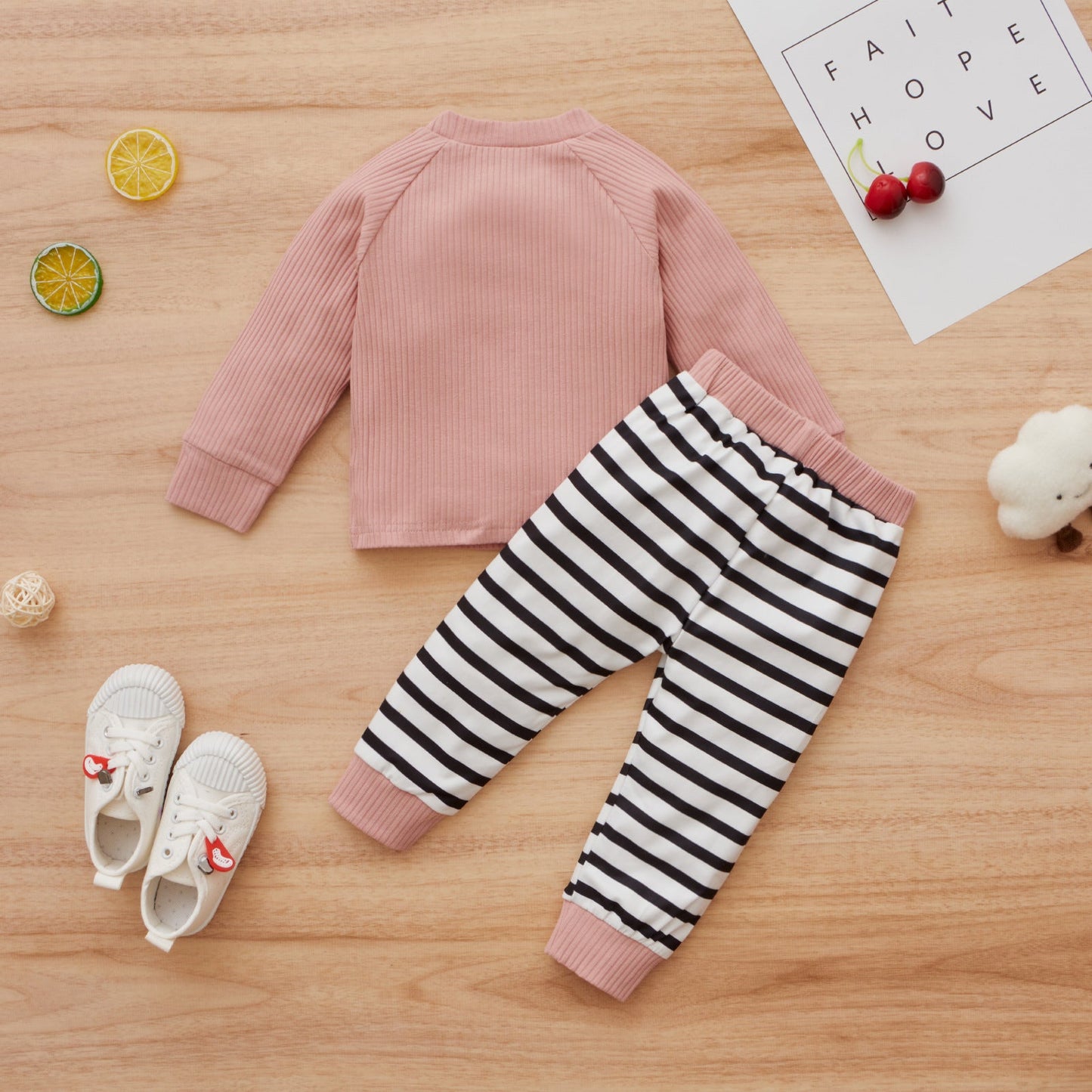 Ensemble Fille Sportif Pull à Manches Longues sans Capuche en Coton Arc-en-ciel et Pantalon