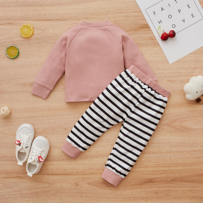Ensemble Fille Sportif Pull à Manches Longues sans Capuche en Coton Arc-en-ciel et Pantalon