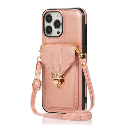 Faux Leather Crossbody Lanyard iPhone Case – Card Slot Diagonal Strap | iPhone 6–13