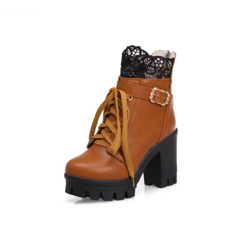 Bottes cheville lacées à talons carrés pour femmes, couleur blanc et noir