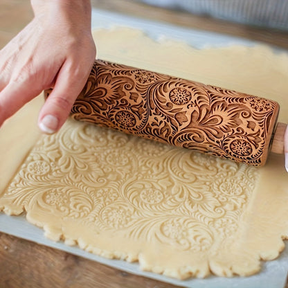 Premium Patterned Wooden Rolling Pin Embossed Dough & Baking Tool for All Designs