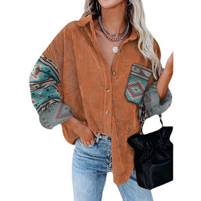 Women's Printed Plus Size Lapel Loose Clip