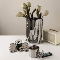 Extremely Simple Silver Vase Creative Irregular Ceramic Ornaments