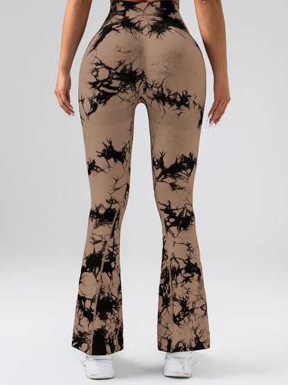 High-Waist Tummy Control Flare Yoga Pants For Women, Tie-Dye Stretch Slimming Bootcut Workout Pants, Fitness & Sports Activewear