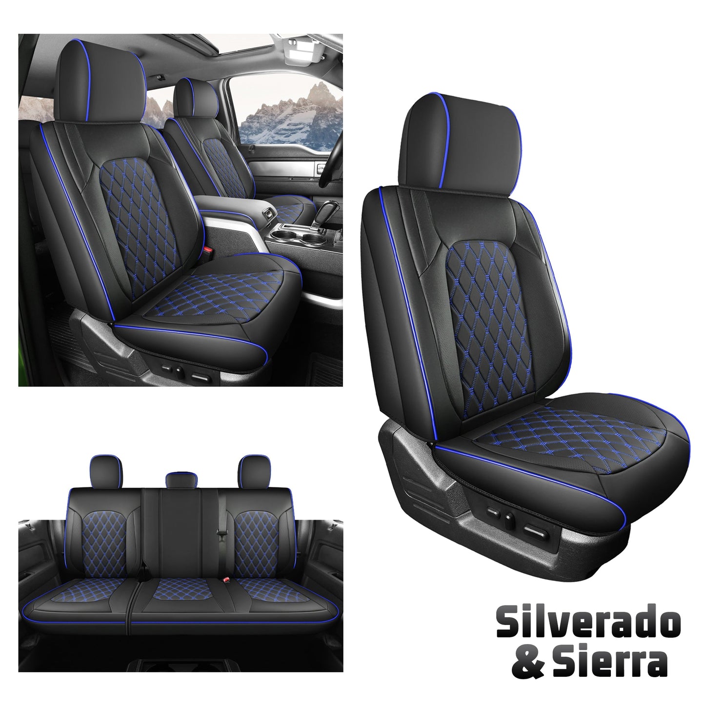 Housses de siège de camion Umbrauto compatibles avec Silverado et Sierra, bleu